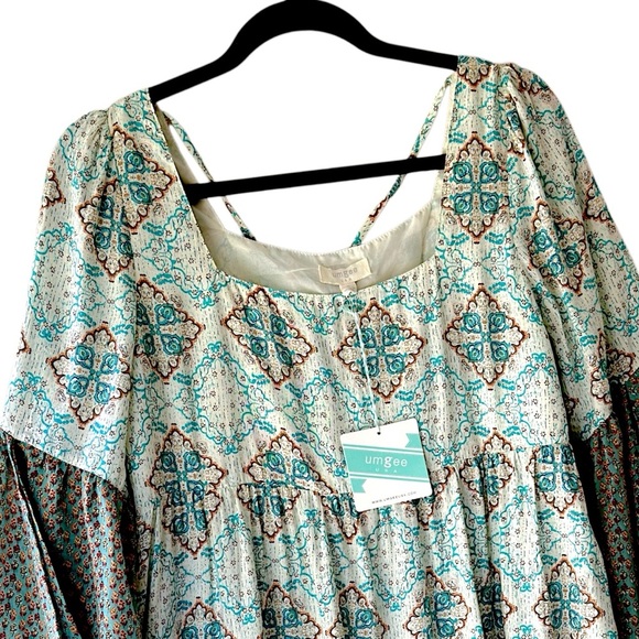 NWT UMGEE MINI TUNIC DRESS BOHO BELL SLEEVE EMPIRE WAIST | SIZE: SMALL - Picture 2 of 10